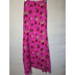 J. Crew 100% Wool Floral Pink Scarf Made In India 36" By 80" Raw Edge